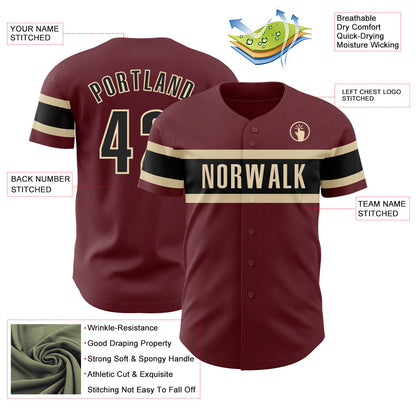 Custom Burgundy Black-City Cream Authentic Baseball Jersey - Sky-Custom