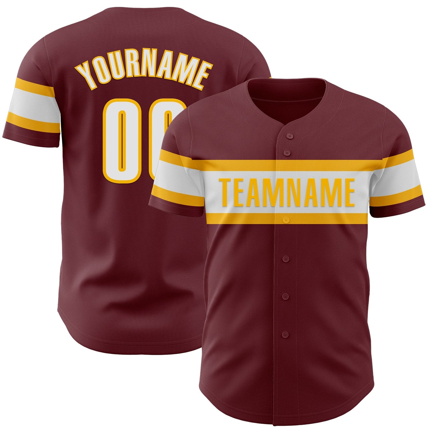 Custom Burgundy White-Gold Authentic Baseball Jersey - Sky-Custom