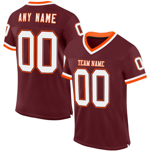 Custom Burgundy White-Orange Mesh Authentic Throwback Football Jersey - Sky-Custom