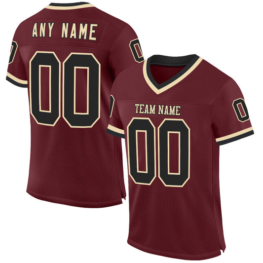 Custom Burgundy Black-Cream Mesh Authentic Throwback Football Jersey - Sky-Custom