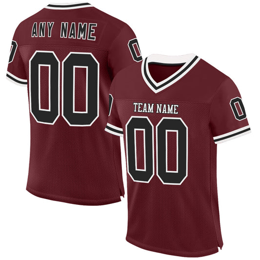 Custom Burgundy Black-White Mesh Authentic Throwback Football Jersey - Sky-Custom