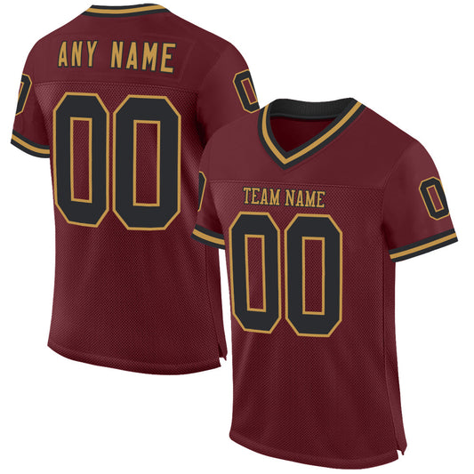 Custom Burgundy Black-Old Gold Mesh Authentic Throwback Football Jersey - Sky-Custom