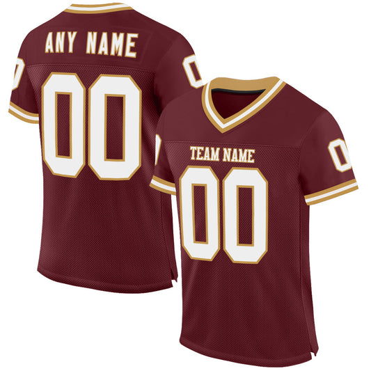 Custom Burgundy White-Old Gold Mesh Authentic Throwback Football Jersey - Sky-Custom