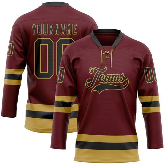 Custom Burgundy Black-Old Gold Hockey Lace Neck Jersey - Sky-Custom
