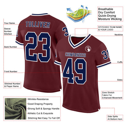 Custom Burgundy Navy-White Mesh Authentic Throwback Football Jersey - Sky-Custom
