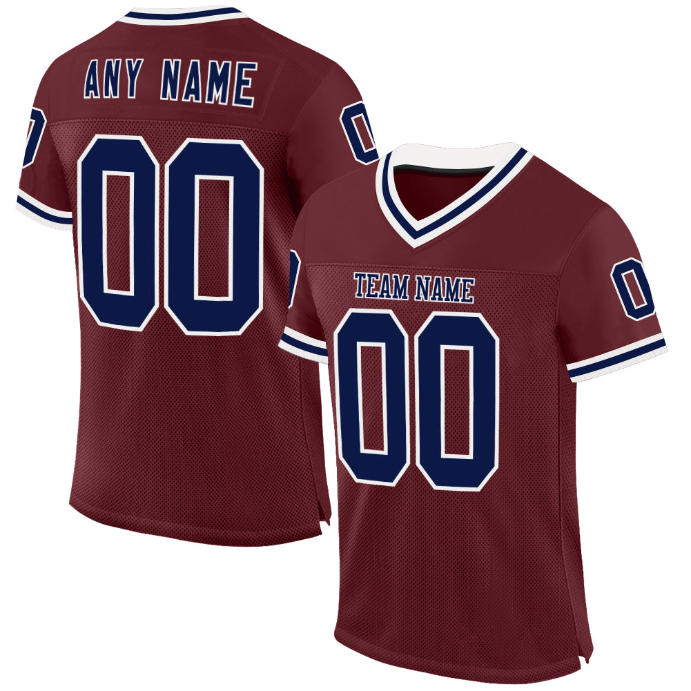 Custom Burgundy Navy-White Mesh Authentic Throwback Football Jersey - Sky-Custom