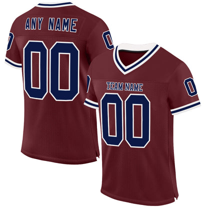 Custom Burgundy Navy-White Mesh Authentic Throwback Football Jersey - Sky-Custom