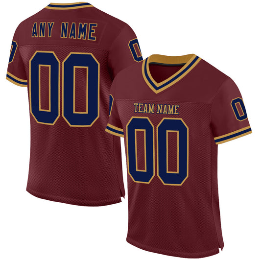 Custom Burgundy Navy-Old Gold Mesh Authentic Throwback Football Jersey - Sky-Custom