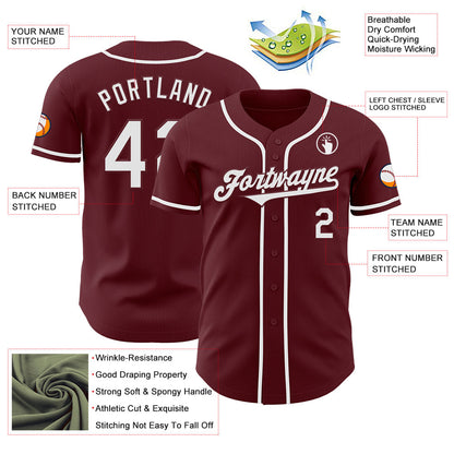 Custom Burgundy White Authentic Baseball Jersey - Sky-Custom