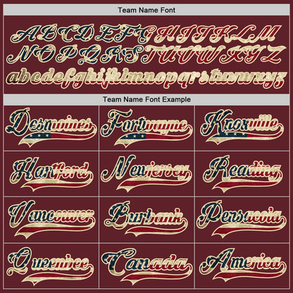 Custom Burgundy Vintage USA Flag Cream-Black Hockey Jersey - Sky-Custom