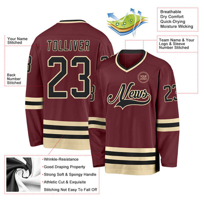 Custom Burgundy Black-Cream Hockey Jersey - Sky-Custom