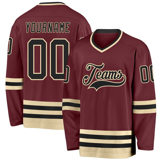 Custom Burgundy Black-Cream Hockey Jersey - Sky-Custom