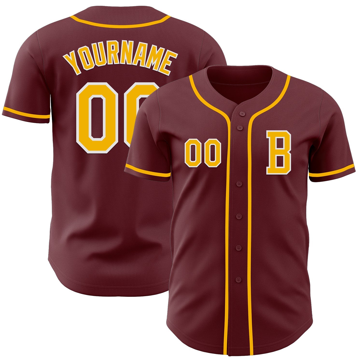 Custom Burgundy Gold-White Authentic Baseball Jersey - Sky-Custom