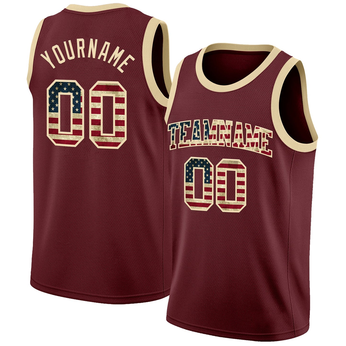 Custom Burgundy Vintage USA Flag-Cream Authentic Basketball Jersey - Sky-Custom
