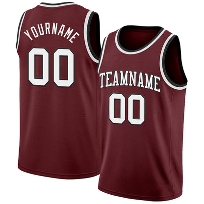 Custom Burgundy White-Black Authentic Basketball Jersey - Sky-Custom
