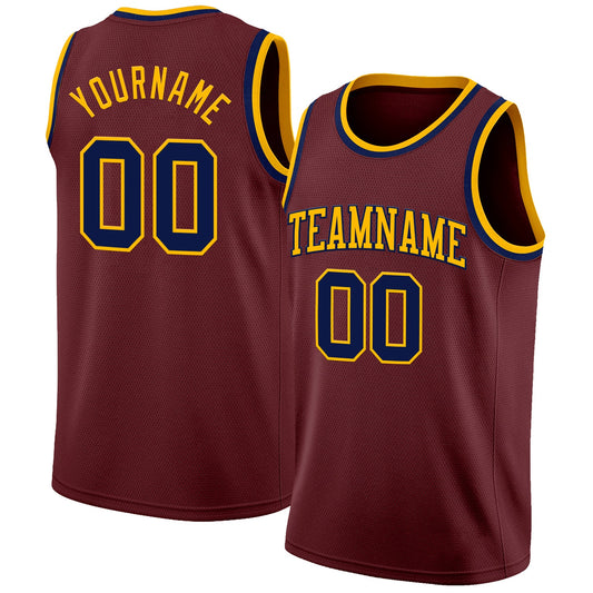 Custom Burgundy Navy-Gold Authentic Basketball Jersey - Sky-Custom