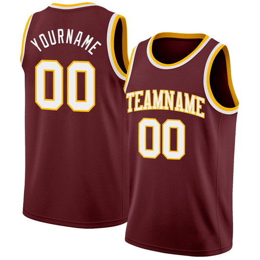 Custom Burgundy White-Gold Authentic Basketball Jersey - Sky-Custom