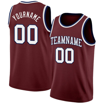 Custom Burgundy White-Navy Authentic Basketball Jersey - Sky-Custom