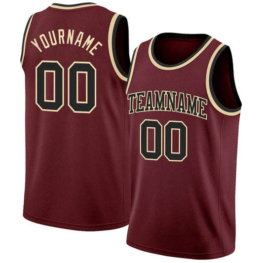Custom Burgundy Black-Cream Authentic Basketball Jersey - Sky-Custom