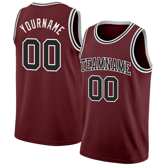 Custom Burgundy Black-White Authentic Basketball Jersey - Sky-Custom