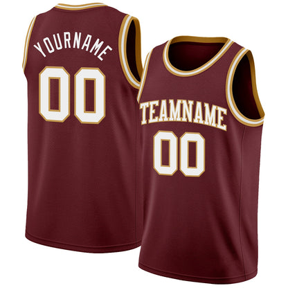 Custom Burgundy White-Old Gold Authentic Basketball Jersey - Sky-Custom