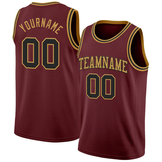 Custom Burgundy Black-Old Gold Authentic Basketball Jersey - Sky-Custom