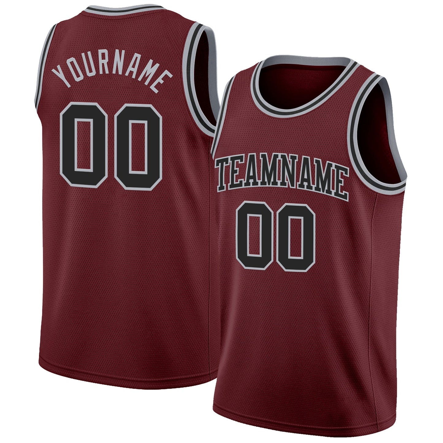 Custom Burgundy Black-Gray Authentic Basketball Jersey - Sky-Custom