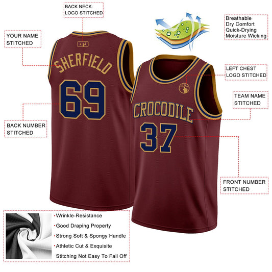 Custom Burgundy Navy-Old Gold Authentic Basketball Jersey - Sky-Custom