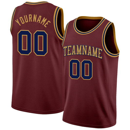 Custom Burgundy Navy-Old Gold Authentic Basketball Jersey - Sky-Custom