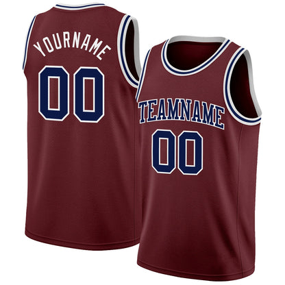 Custom Burgundy Navy-White Authentic Basketball Jersey - Sky-Custom