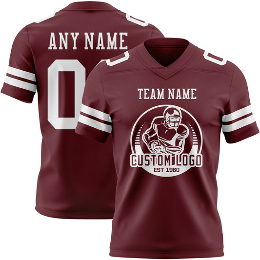 Custom Burgundy White Mesh Authentic Football Jersey - Sky-Custom