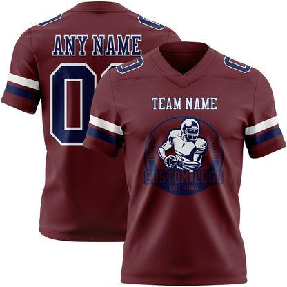 Custom Burgundy Navy-White Mesh Authentic Football Jersey - Sky-Custom