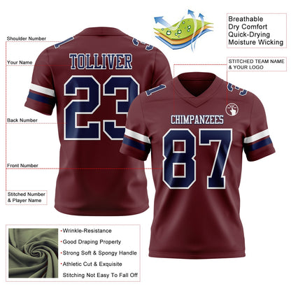 Custom Burgundy Navy-White Mesh Authentic Football Jersey - Sky-Custom