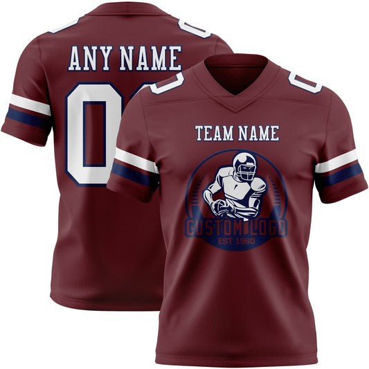 Custom Burgundy White-Navy Mesh Authentic Football Jersey - Sky-Custom