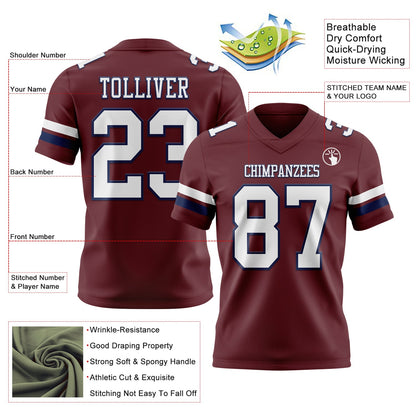 Custom Burgundy White-Navy Mesh Authentic Football Jersey - Sky-Custom