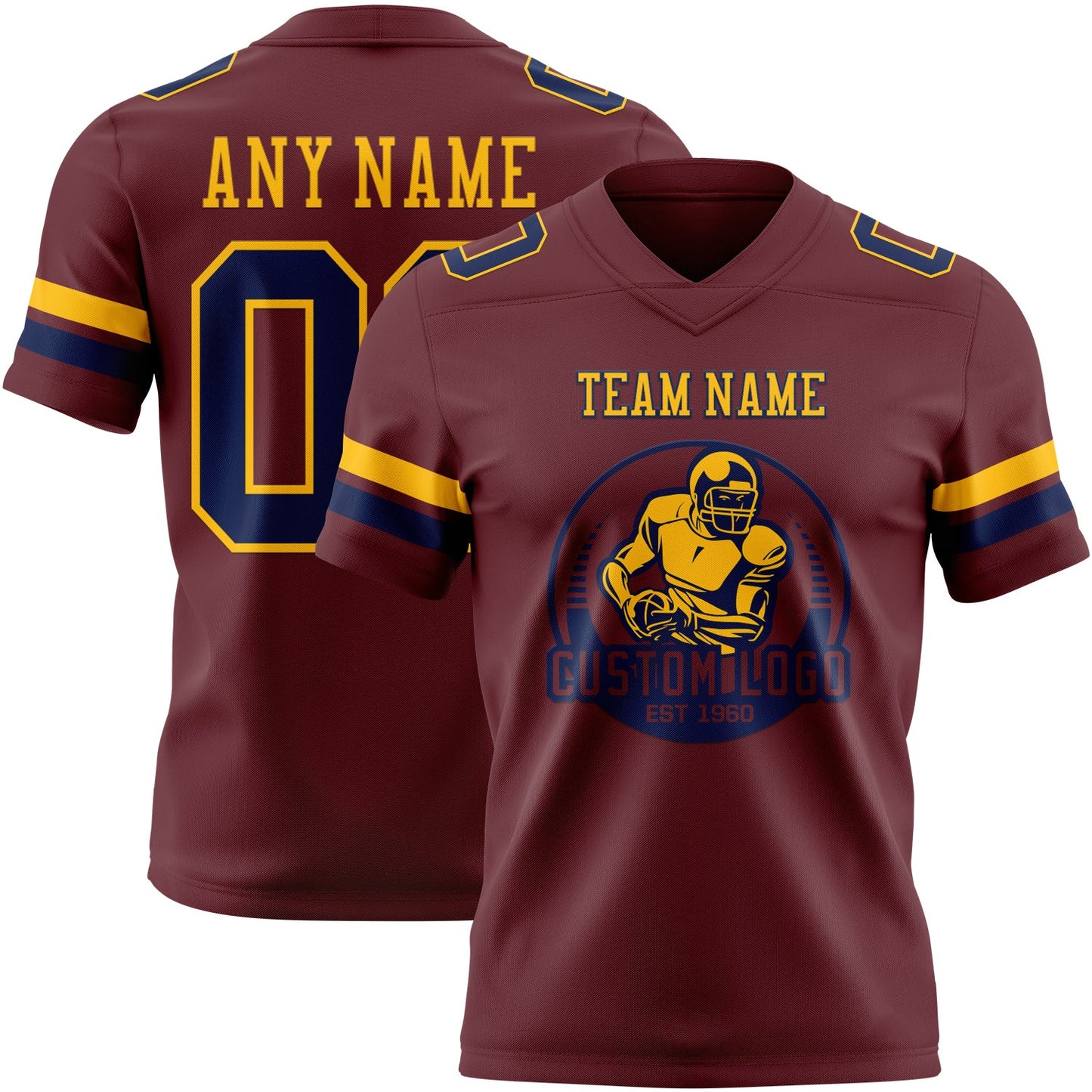 Custom Burgundy Navy-Gold Mesh Authentic Football Jersey - Sky-Custom