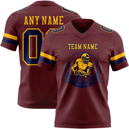 Custom Burgundy Navy-Gold Mesh Authentic Football Jersey - Sky-Custom