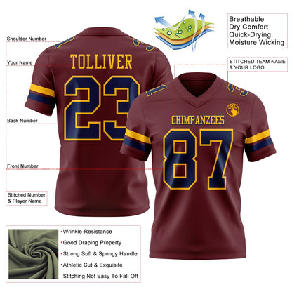 Custom Burgundy Navy-Gold Mesh Authentic Football Jersey - Sky-Custom