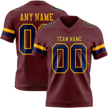 Custom Burgundy Navy-Gold Mesh Authentic Football Jersey - Sky-Custom