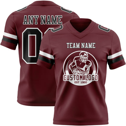 Custom Burgundy Black-White Mesh Authentic Football Jersey - Sky-Custom