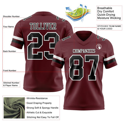 Custom Burgundy Black-White Mesh Authentic Football Jersey - Sky-Custom