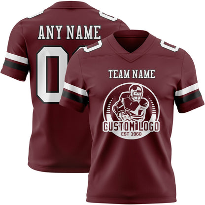 Custom Burgundy White-Black Mesh Authentic Football Jersey - Sky-Custom
