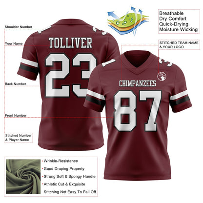 Custom Burgundy White-Black Mesh Authentic Football Jersey - Sky-Custom