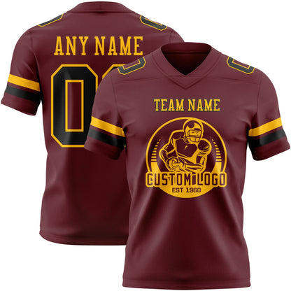 Custom Burgundy Black-Gold Mesh Authentic Football Jersey - Sky-Custom