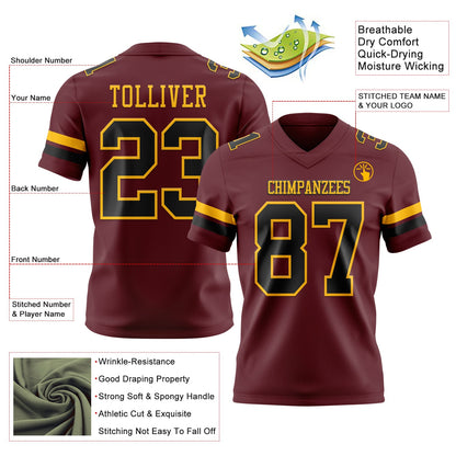 Custom Burgundy Black-Gold Mesh Authentic Football Jersey - Sky-Custom