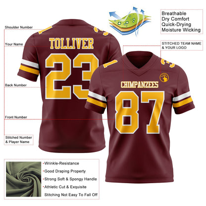 Custom Burgundy Gold-White Mesh Authentic Football Jersey - Sky-Custom