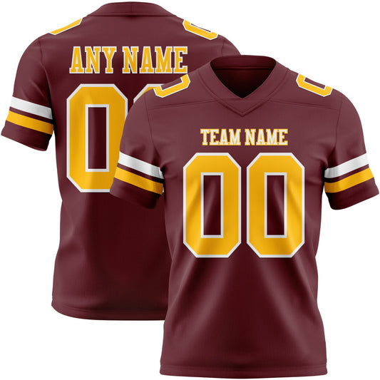 Custom Burgundy Gold-White Mesh Authentic Football Jersey - Sky-Custom