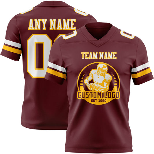Custom Burgundy White-Gold Mesh Authentic Football Jersey - Sky-Custom