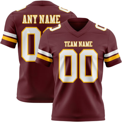 Custom Burgundy White-Gold Mesh Authentic Football Jersey - Sky-Custom