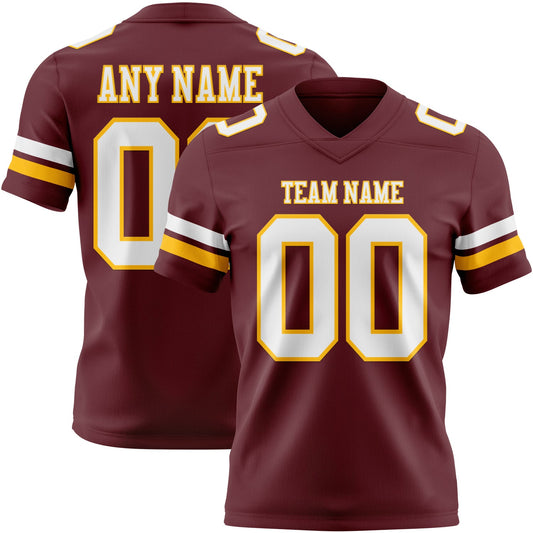 Custom Burgundy White-Gold Mesh Authentic Football Jersey - Sky-Custom